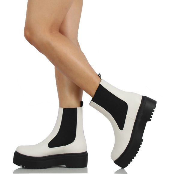 Shoes - White Chelsea Elastic High Top Platform Bootie